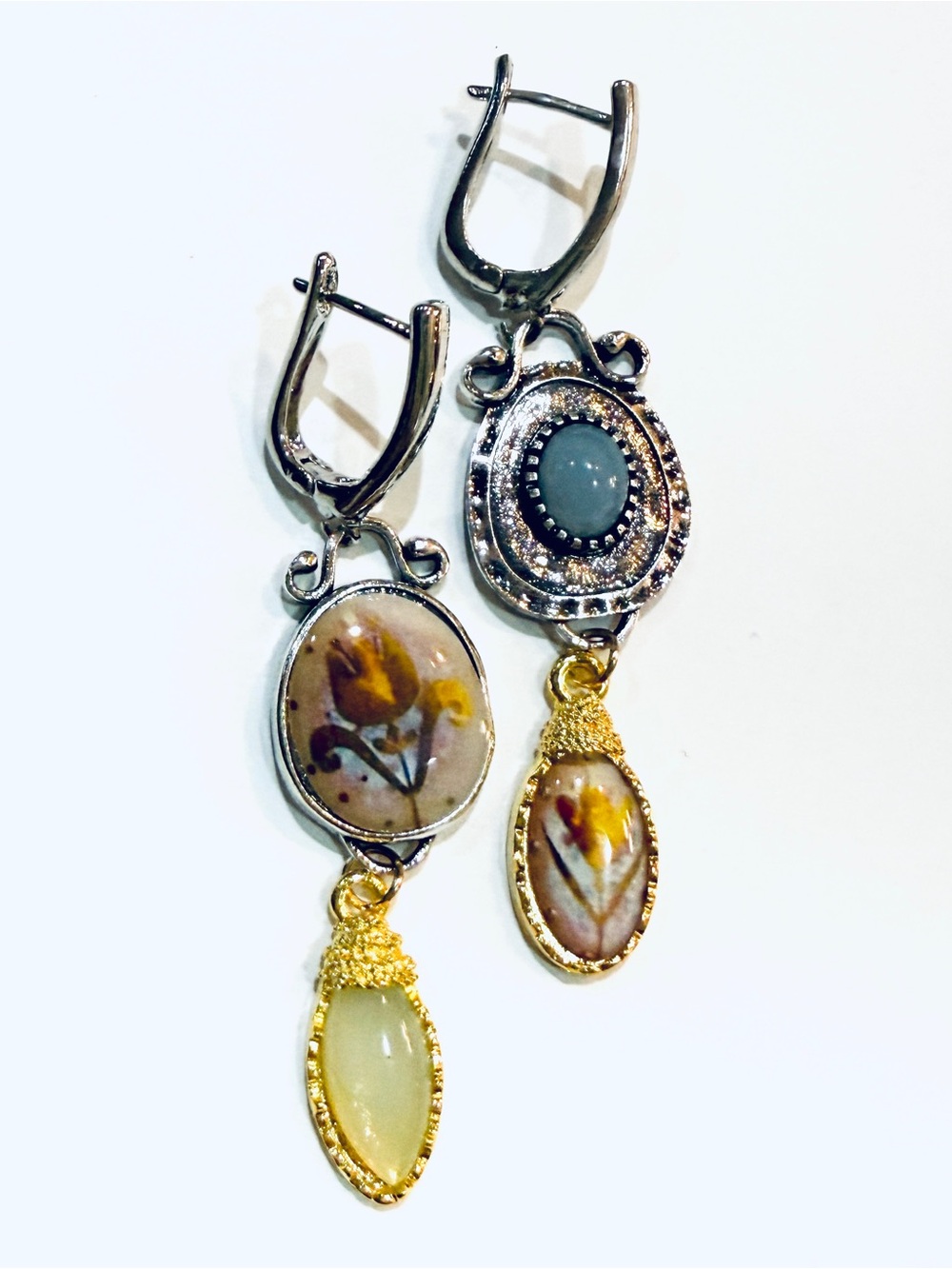 Handcrafted Mixed-Metal Floral Drop Earrings - Multi-Color - NWOT